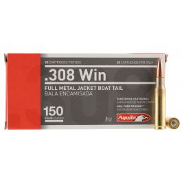 Image of Aguila Centerfire 308 150 grain Full Metal Jacket Boat Tail Rifle Ammo, 20/Box - 1E308110