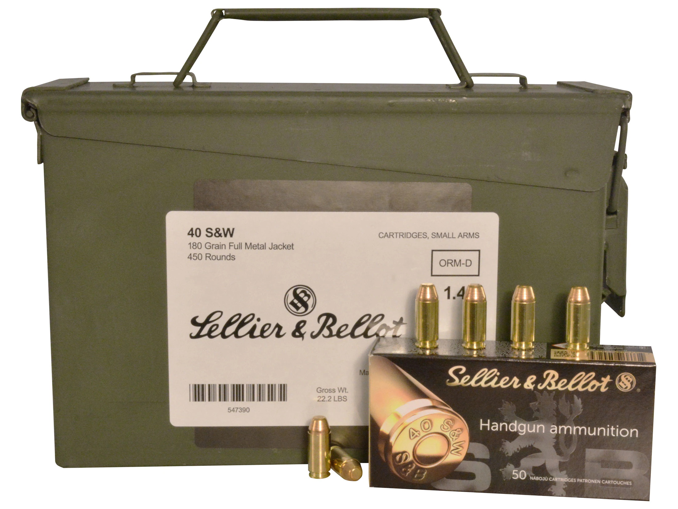 Image of Sellier & Bellot Ammunition 40 S&W 180 Grain Full Metal Jacket Ammo Can of 450 (9 Boxes of 50)