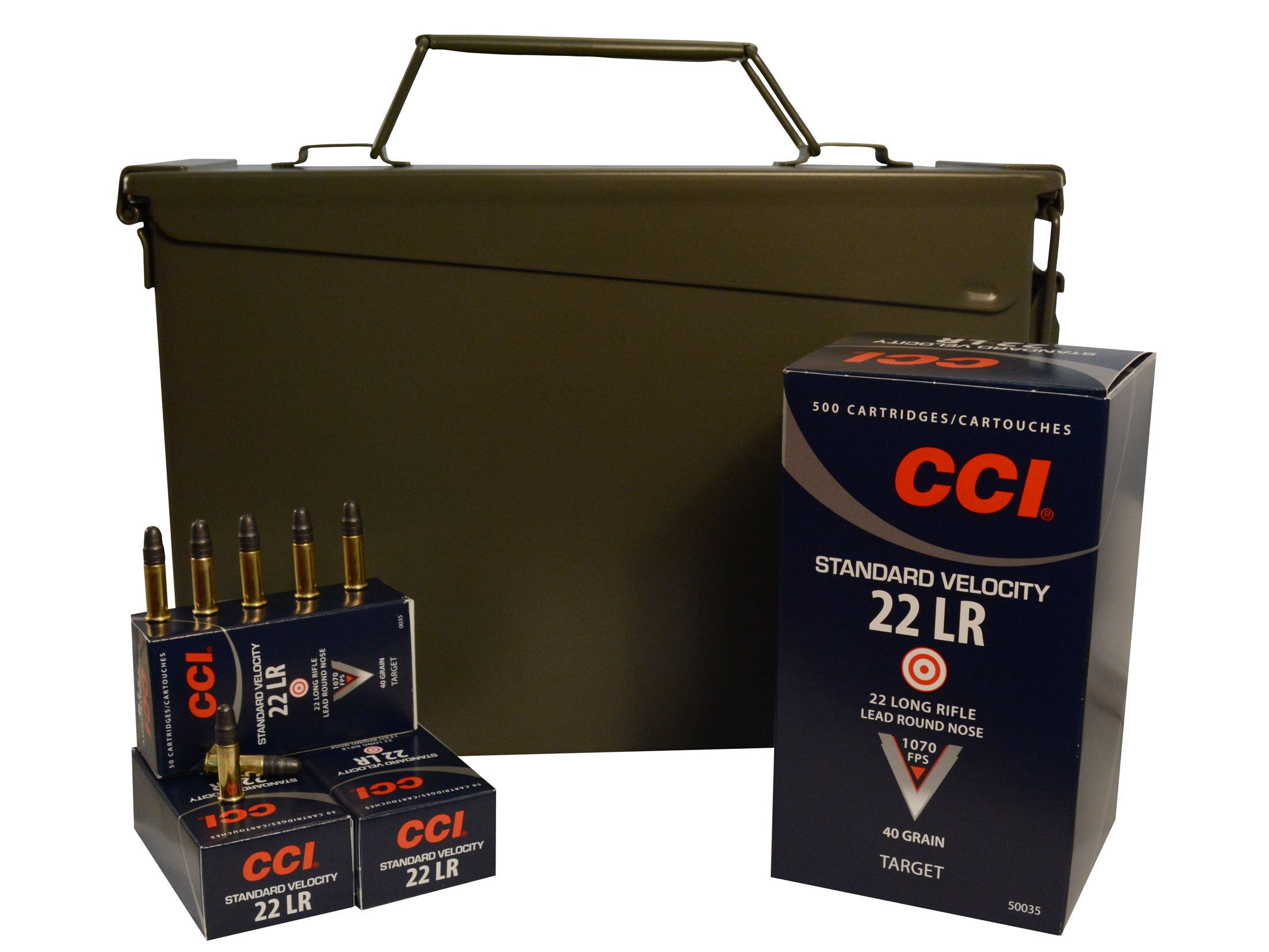 Image of CCI Standard Velocity Ammunition 22 Long Rifle 40 Grain Lead Round Nose Ammo Can of 1500 (3 Boxes of 500)