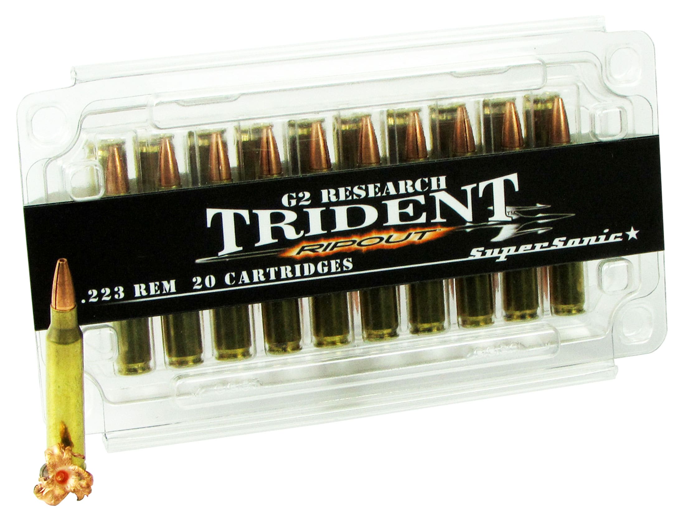 Image of G2 Research RIP-OUT Trident Ammunition 223 Remington 65 Grain Expanding Solid Copper Lead-Free Box of 20