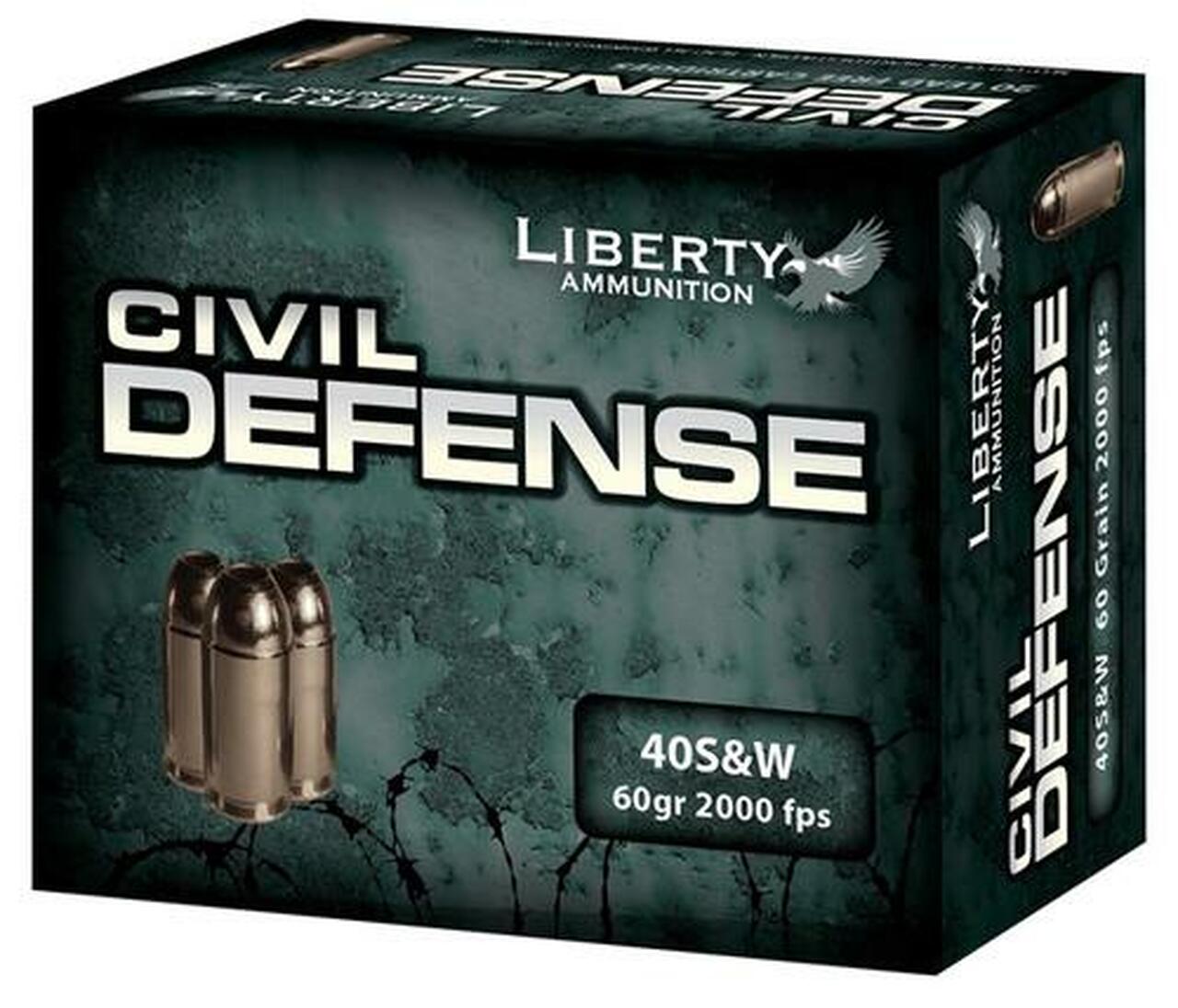 Image of Liberty Ammo Civil Defense 40S&W 60gr, LF Fragmenting HP, 20rd Box