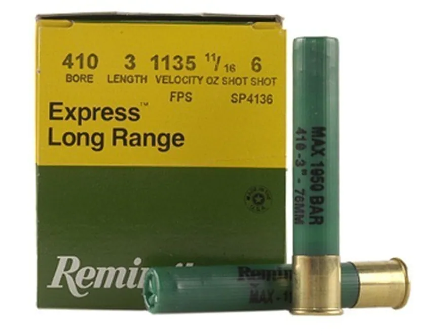 Image of Remington Express Extra Long Range Shotgun Ammo .410 ga 3" MAX 11/16 oz #6 1135 fps - 25/box