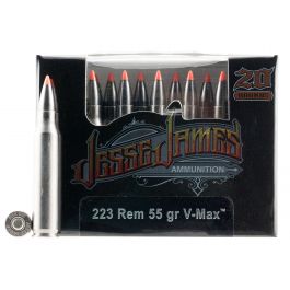 Image of Ammo Inc Jesse James Black Label 55 gr V-Max .223 Rem/5.56 Ammo, 20/box - 23055VMXJJ20