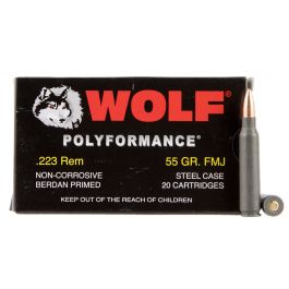 Image of Wolf Performance PolyFormance 55 gr Full Metal Jacket .223 Rem/5.56 Ammo, 20/box - 22355