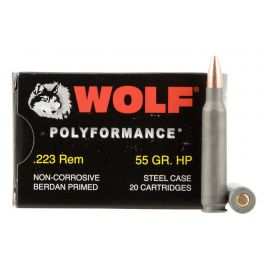 Image of Wolf Performance PolyFormance 55 gr Hollow Point .223 Rem/5.56 Ammo, 500rd - 22355HP