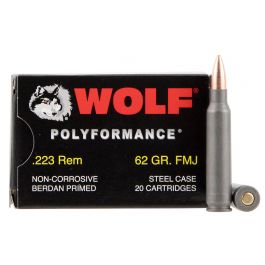 Image of Wolf Performance PolyFormance 62 gr Full Metal Jacket .223 Rem/5.56 Ammo, 20/box - 22362FMJ