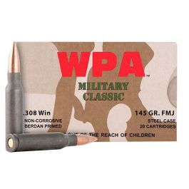 Image of Wolf Performance Military Classic .308 Win/7.62 FMJ 145 gr Ammo, 500/case - MC308FMJ145