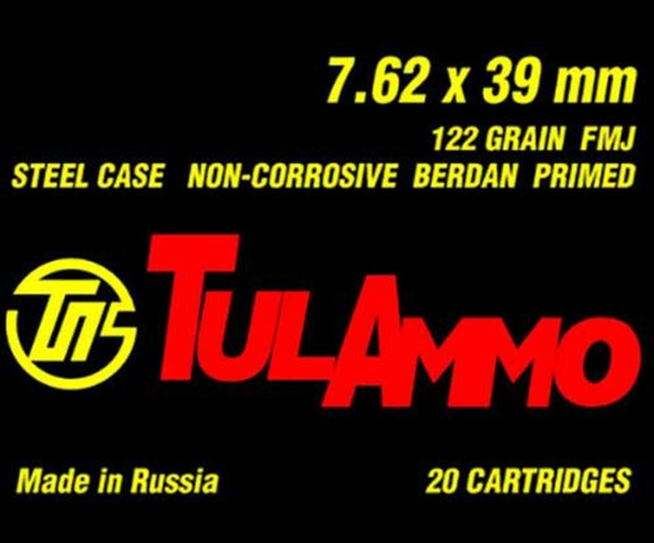Image of TulAmmo 7.62X39 122gr, FMJ, 20rd Box