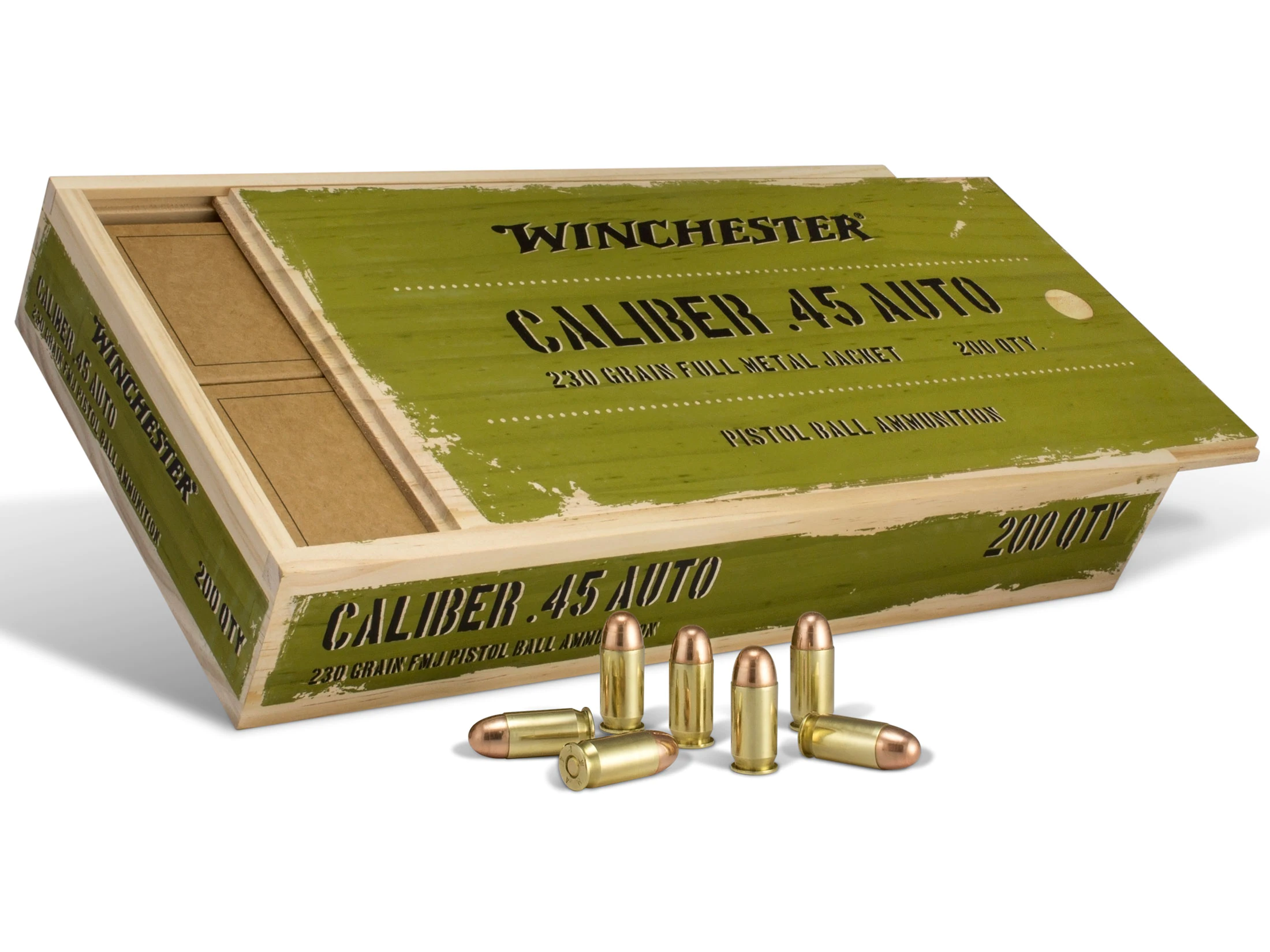 Image of Winchester Limited Edition Service Grade Ammo In Collectible Wood Box 45 ACP 230gr, FMJ, 4x50rd Boxes, 200rds