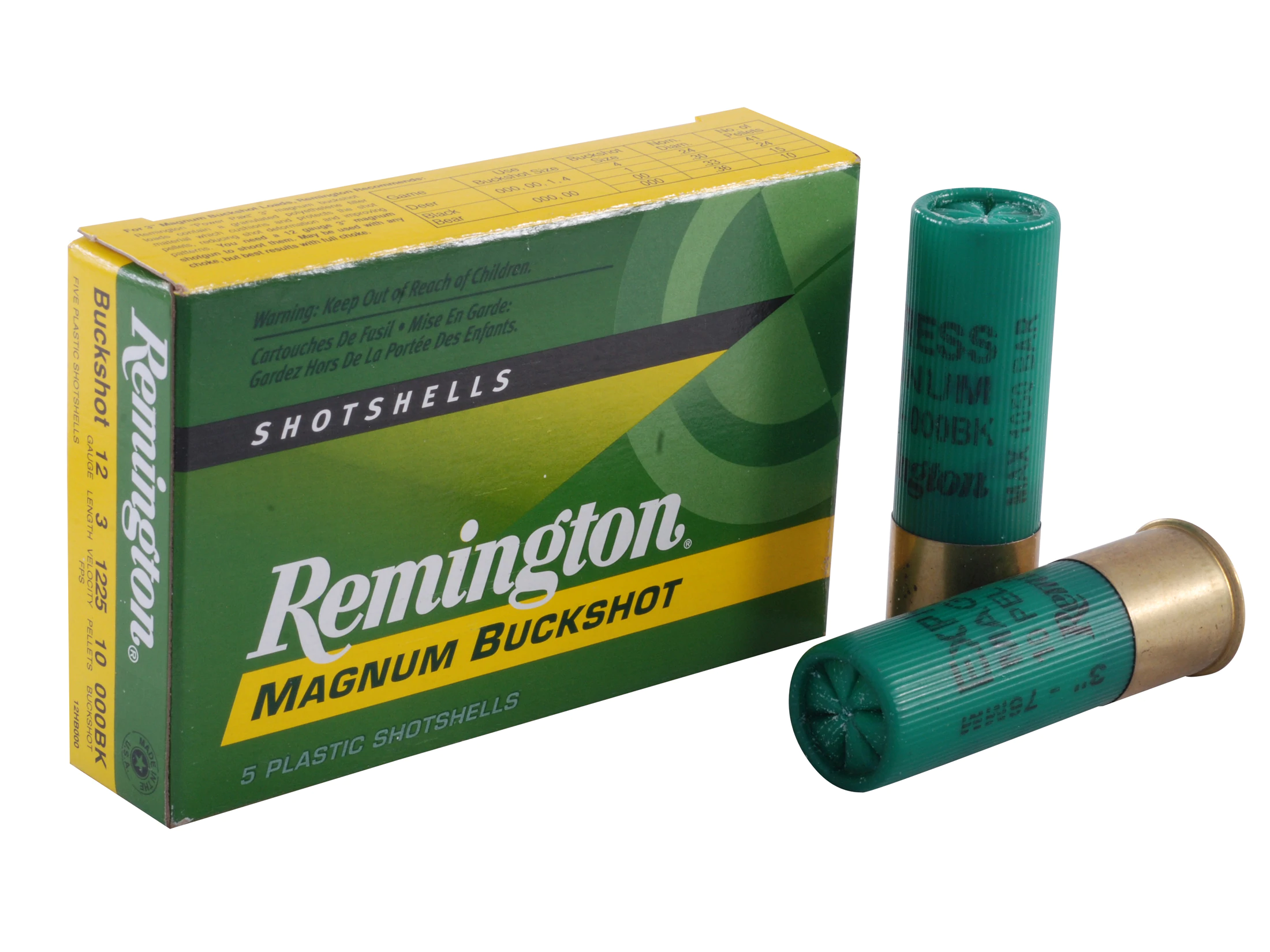 Image of Remington Express Magnum Buckshot Shotgun Ammo 12 ga 3" 4 dr 10 plts #000 1225 fps - 5/box
