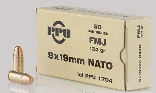 Image of PPU Handgun NATO Ammunition 9mm Luger 124 gr FMJ 1120 fps 50/ct