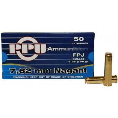 Image of PPU Handgun Ammunition 7.62mm Nagant 98 gr FPJ 740 fps 50/ct