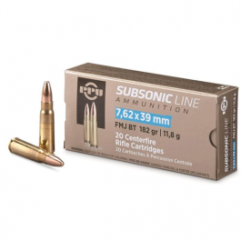 Image of PRVI Partizan 182 Grain FMJ Subsonic 7.62x39 Ammo, 20rd/box - PPS76239